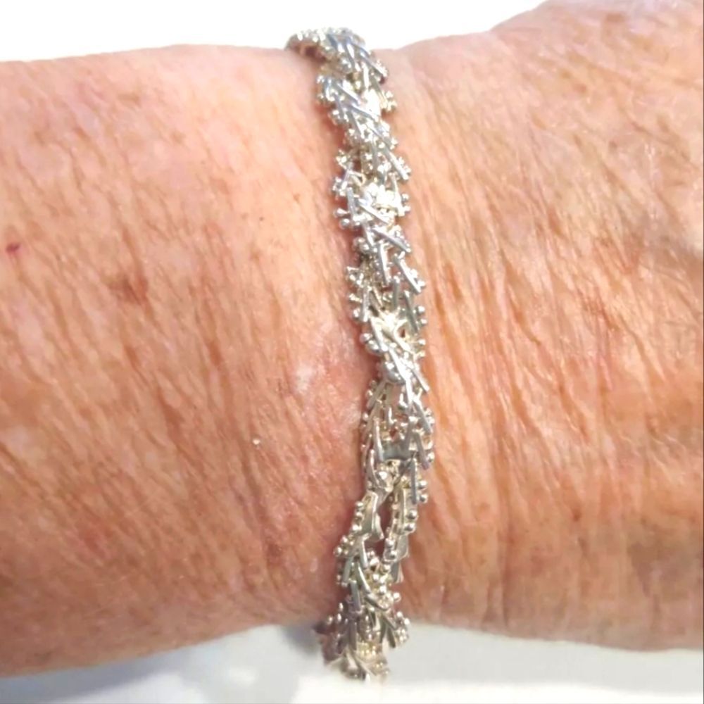 Sterling Silver Premex Twisted Railroad Chain Bracelet 7.5", 15.3G
